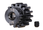 15-T Pinion Gear, Machined (1.0 Metric Pitch) (Fits 5mm Shaft)/ Set Screw (Use only with Steel Spur Gears)