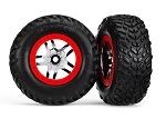 SCT Off-Road Racing Tires on SCT Split-Spoke Chrome, Red Beadlock Style Wheels, Dual Profile (2.2