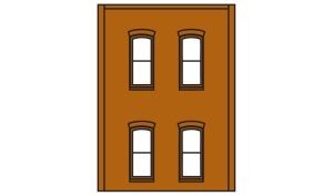 HO DPM 2-Story Wall 4 Rectangular Windows 