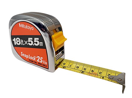 Mitutoyo 18 Ft. / 5.5m Tape Measure with Snap Lock - "Metal Look" Case (1" width)