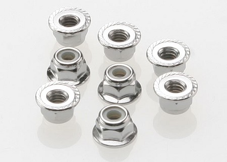 4 mm Flanged Nylon Lock Nuts (Steel, Serrated) (8)