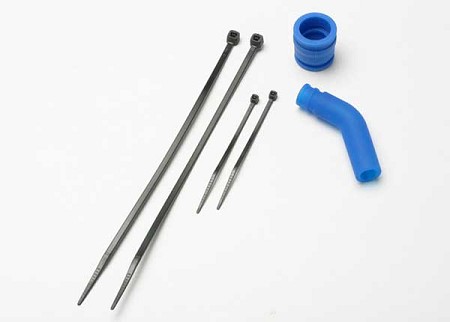 Pipe Coupler, Exhaust Deflector, & Cable Ties for Traxxas (Blue or Black)