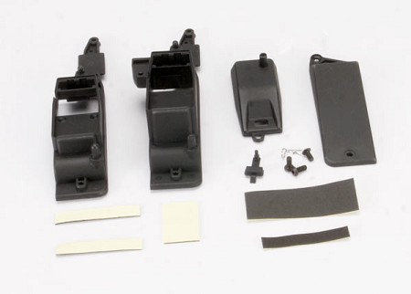 Receiver & Battery Box (2), Box Cover, Charge Jack Plug (Rubber), Foam Padding & Adhesive, 4x8mm BCS (1)/ 4x12mm BCS (2)