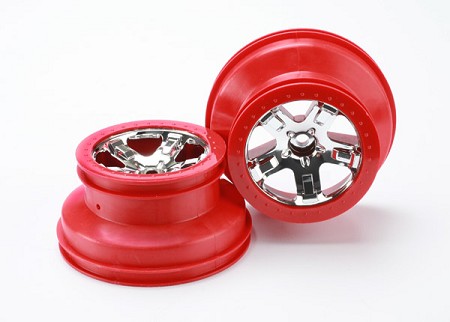 Wheels, SCT Chrome, Red or Blue Beadlock Style, Dual Profile (2.2” Outer, 3.0” Inner) (2WD Front) (2)