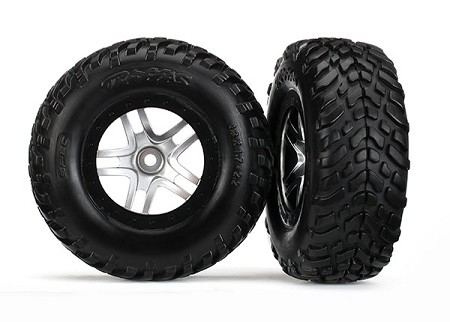 SCT Off-Road Racing Tires on SCT Split-Spoke Satin Chrome, Black Beadlock Style Dual Profile Wheels (2.2" Outer, 3.0" Inner)