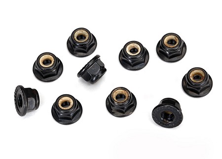 4mm Flanged Nylon Locking Nuts, Serrated (Black) (10)
