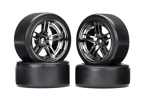 1.9" Black Chrome Split-Spoke Wheels & Drift Tires (4)